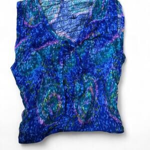 Stunning blue and purple v neck sleeveless blouse